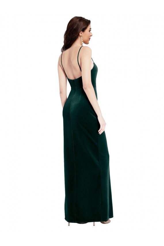 Sleeveless Spaghetti Straps Low Back Stretch Velvet Sheath Prom Dress / Bridesmaid Dress Newcastle