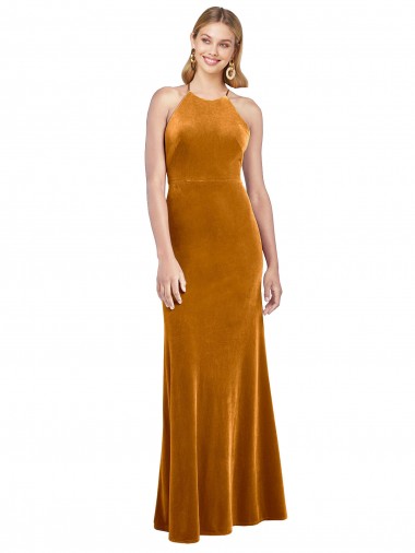 Sleeveless Halter Neck Criss Cross Open Back Stretch Velvet A-Line Formal Evening Gown / Prom Dress / Bridesmaid Dress Newcastle