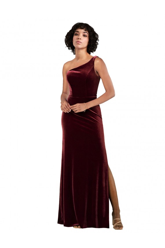 Sleeveless One Shoulder Stretch Velvet Column Formal Evening Gown / Prom Dress / Bridesmaid Dress Newcastle