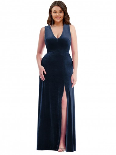 Sleeveless V-Neck Stretch Velvet Sheath Formal Plus Size Evening Gown / Prom Dress / Bridesmaid Dress Newcastle