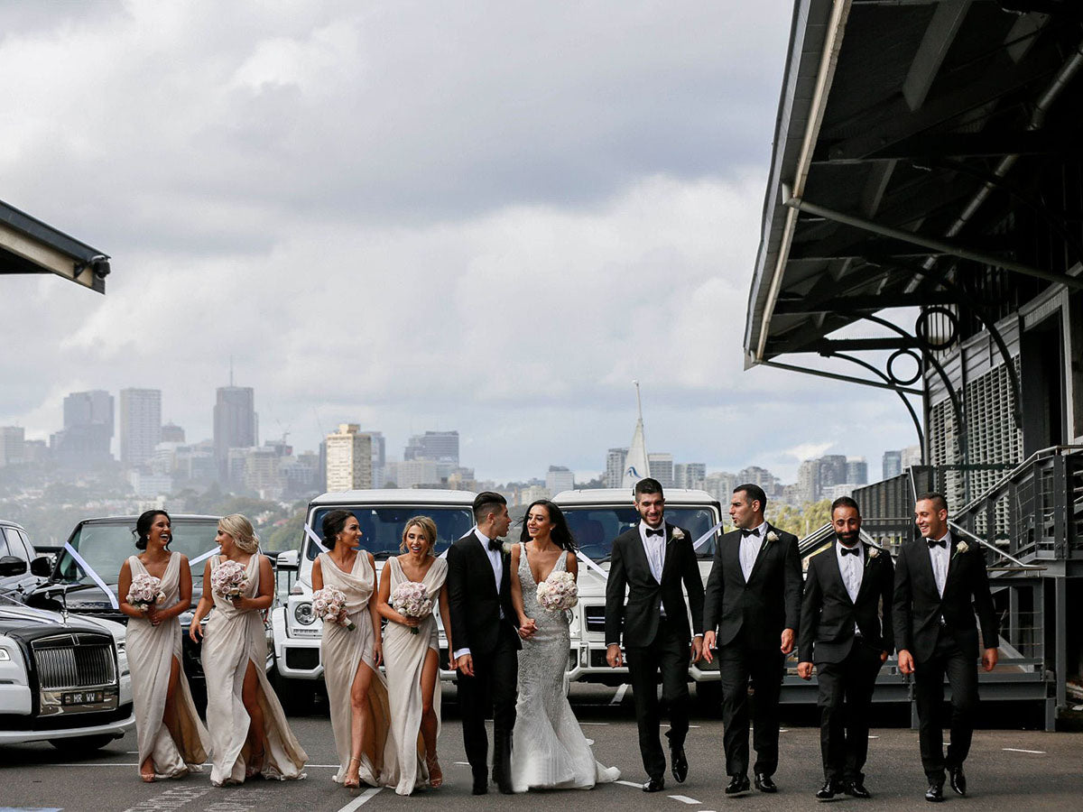 Full Length Luxe Chiffon Long Champagne bridesmaid dresses Newcastle with Sexy High Slit and Front Ruffles